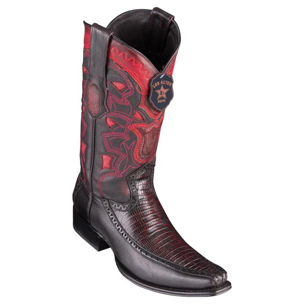 Los Altos 76F0718 Men's Black Cherry Genuine Teju & Deer European Square Toe Cowboy Boots