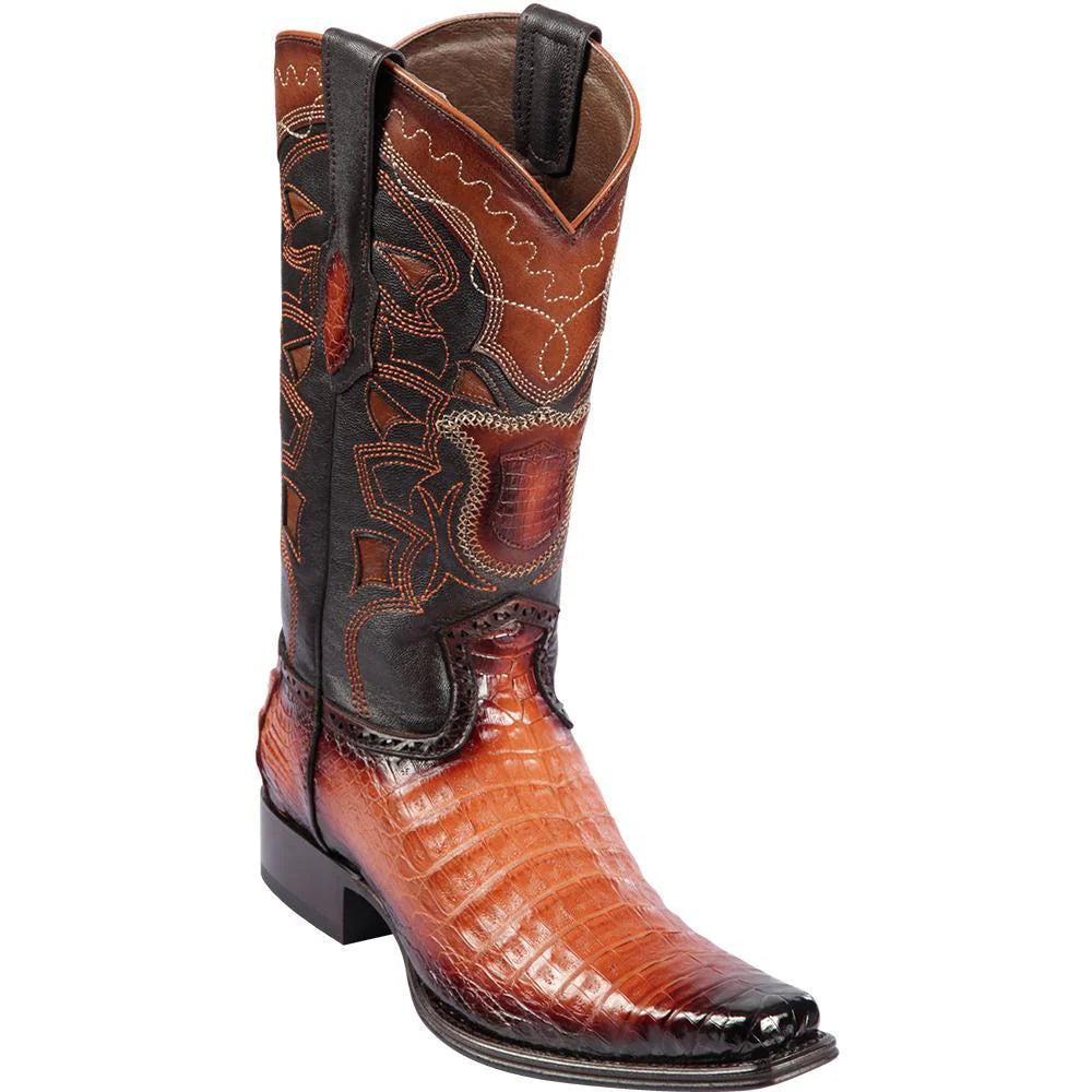 Los Altos 768257 Men's Faded Cognac Genuine Caiman Belly European Square Toe Cowboy Boots