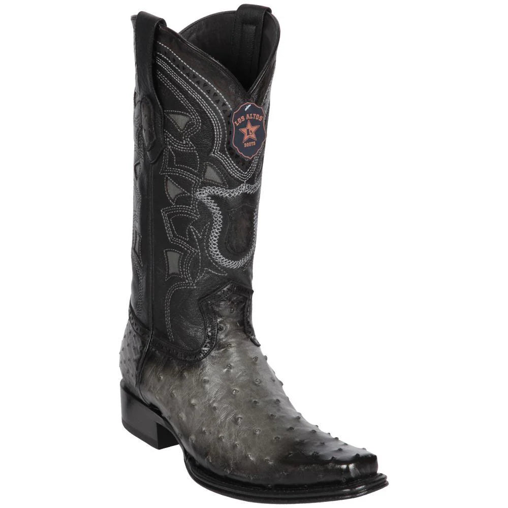 Los Altos 760338 Men's Faded Gray Genuine Ostrich European Square Toe Cowboy Boots