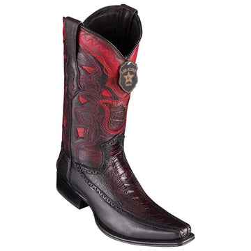 Los Altos 76F0518 Men's Black Cherry Genuine Ostrich Leg & Deer European Square Toe Cowboy Boots