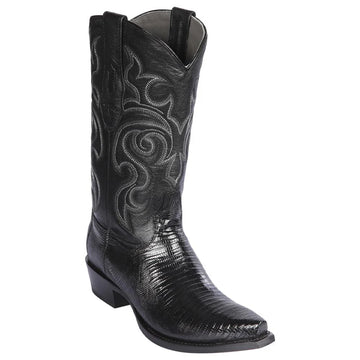 Los Altos 940705 Men's Black Genuine Teju Snip Toe Cowboy Boots