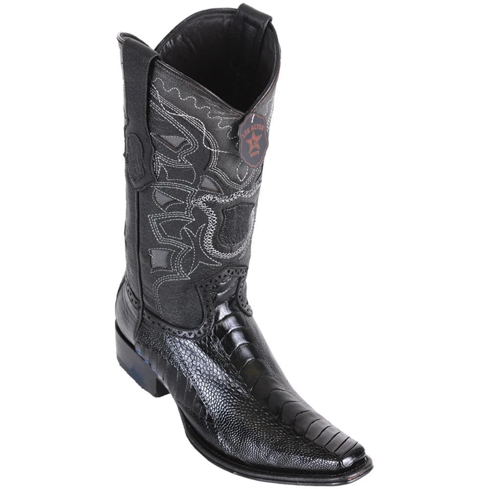 Los Altos 760505 Men's Black Genuine Ostrich Leg European Square Toe Cowboy Boots