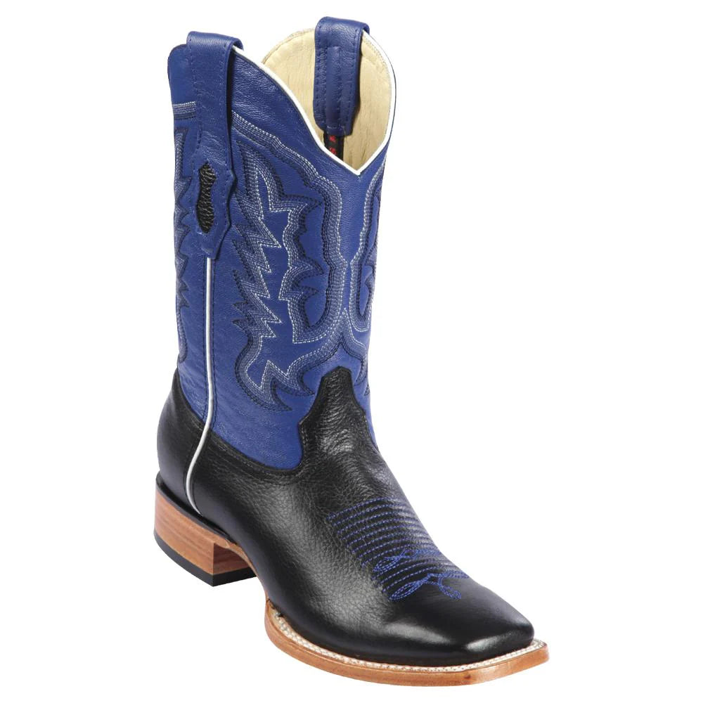 Los Altos 8272705A Men's Black/Blue Genuine Grisly Wide Square Toe Cowboy Boots