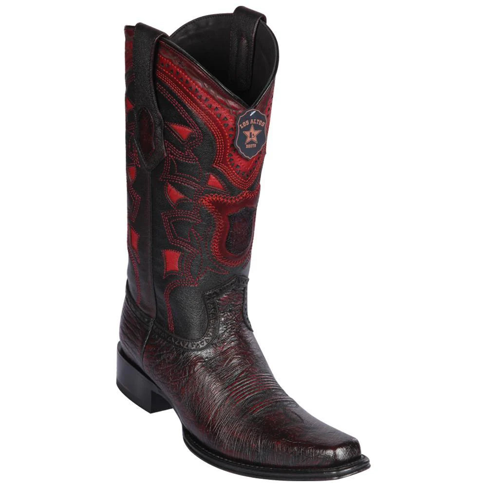 Los Altos 769718 Men's Black Cherry Genuine Smooth Ostrich European Square Toe Cowboy Boots