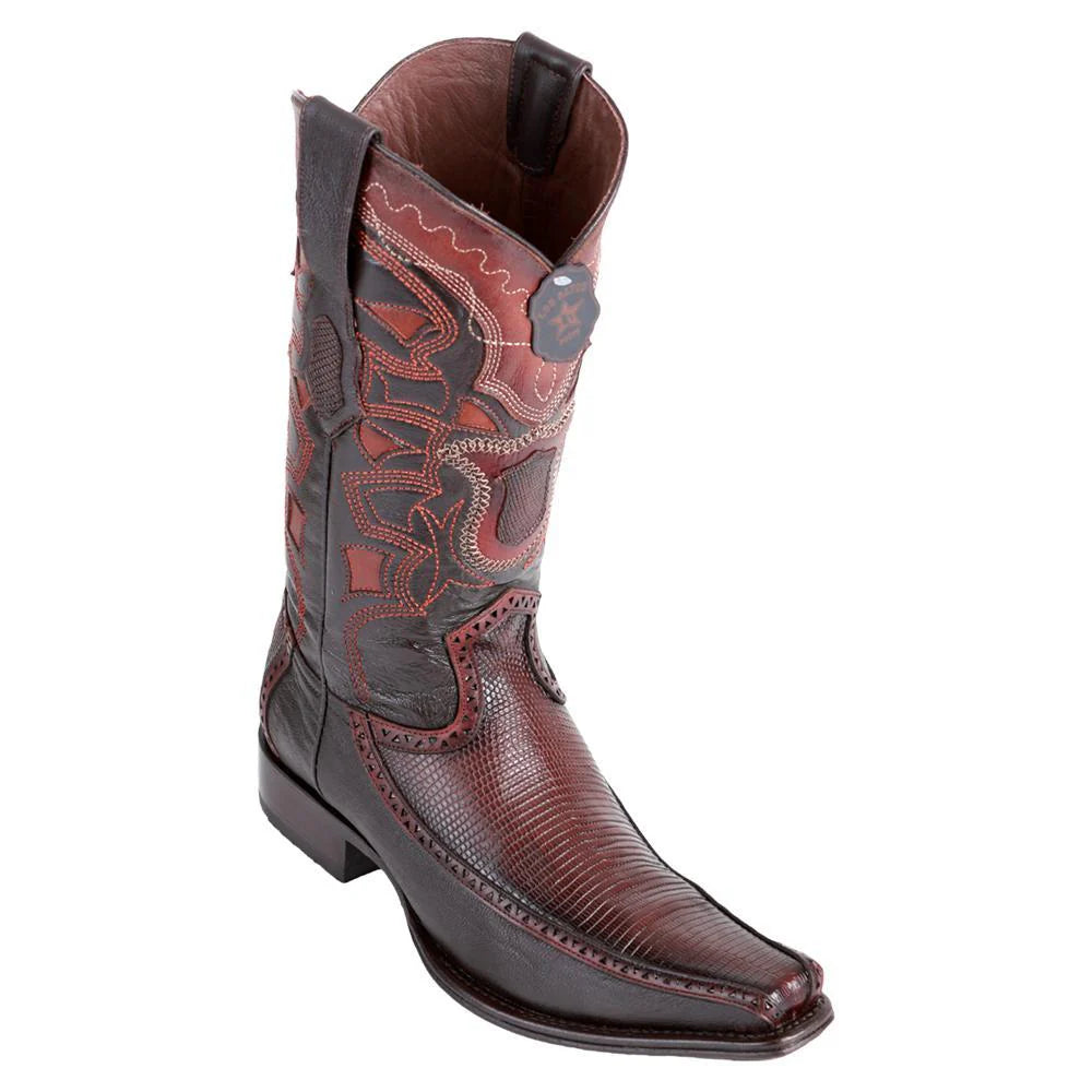 Los Altos 76F0616 Men's Brown Genuine Ring Lizard & Deer European Square Toe Cowboy Boots