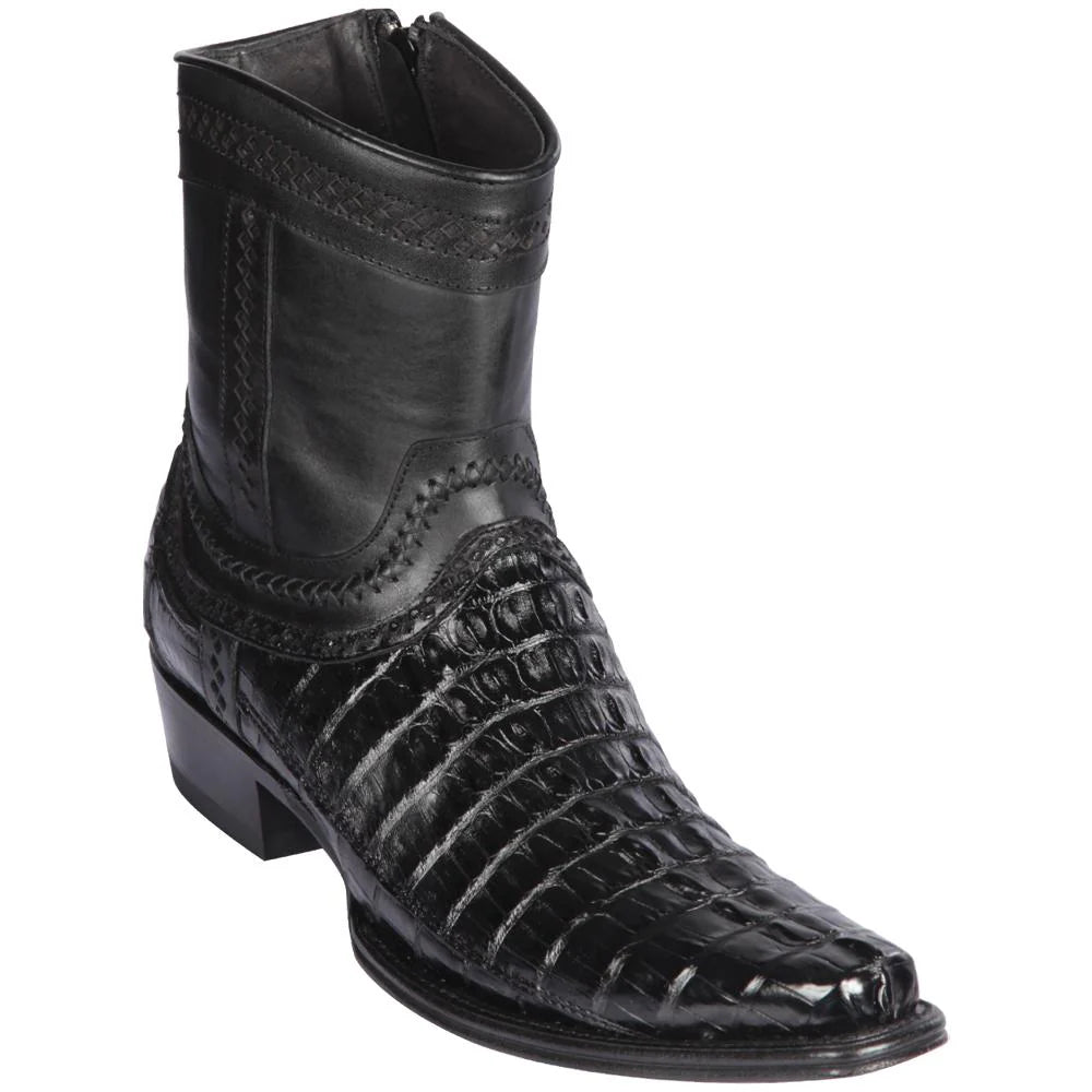 Los Altos 76B0105 Men's Black Genuine Caiman Tail European Square Toe Cowboy Boots