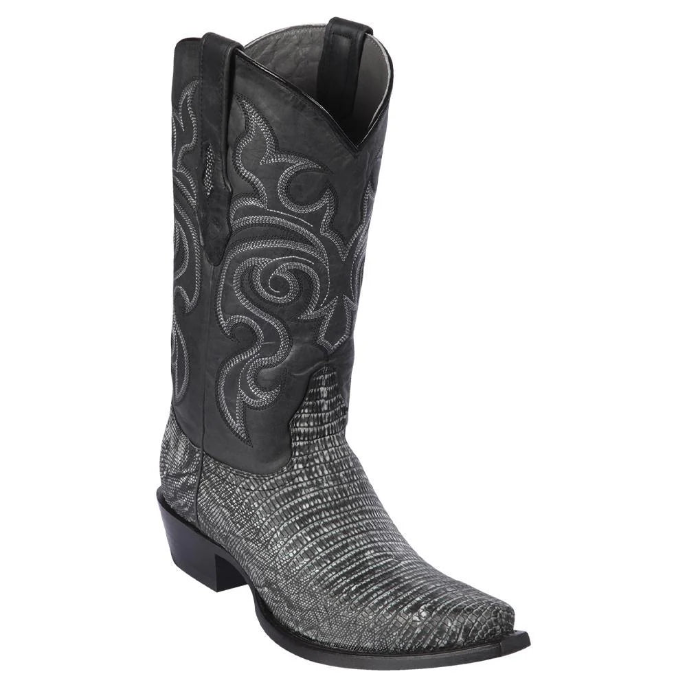 Los Altos 940774 Men's Sanded Black Genuine Teju Snip Toe Cowboy Boots