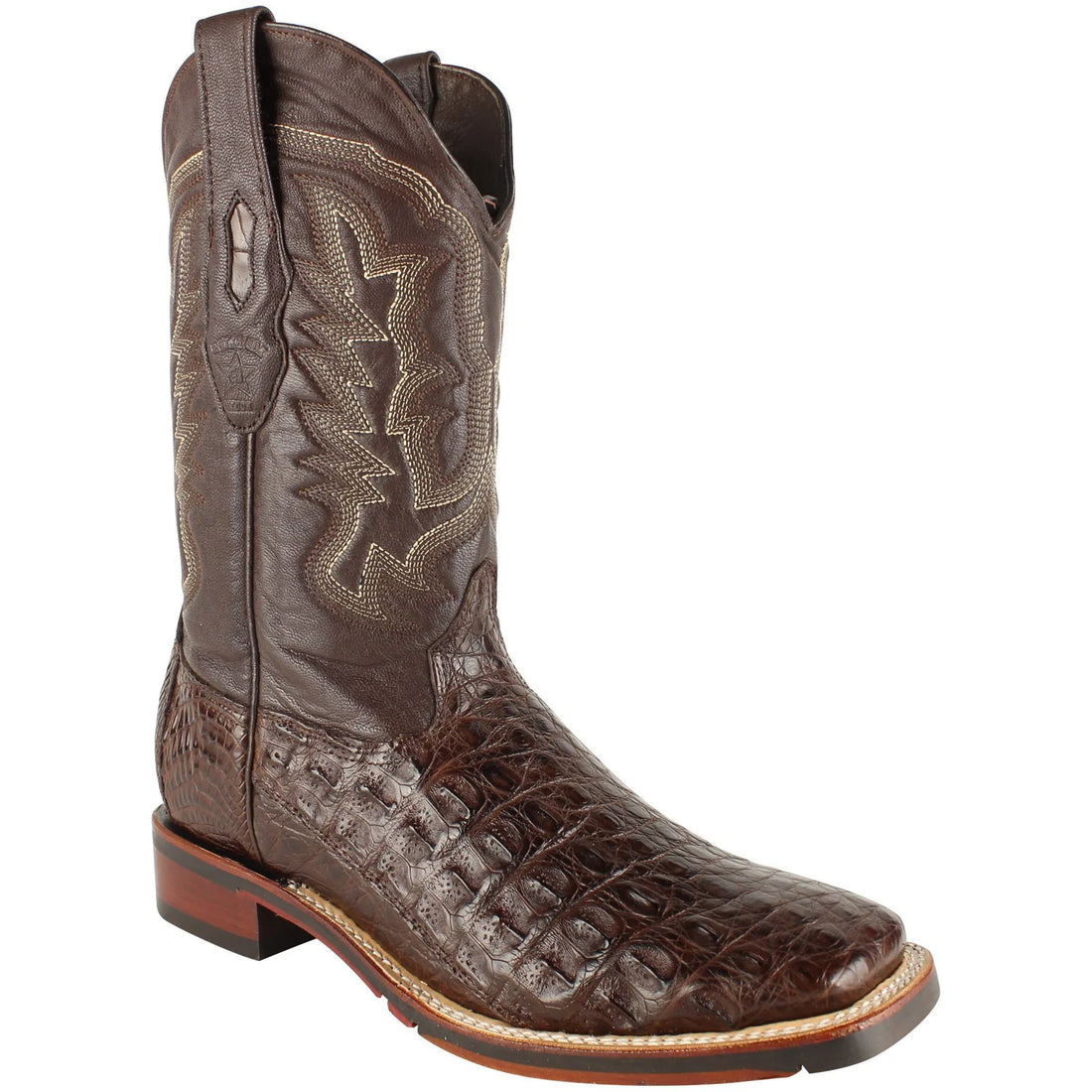 Los Altos 826A1807 Men's Brown Genuine Caiman Flank Wide Square Toe Cowboy Boots