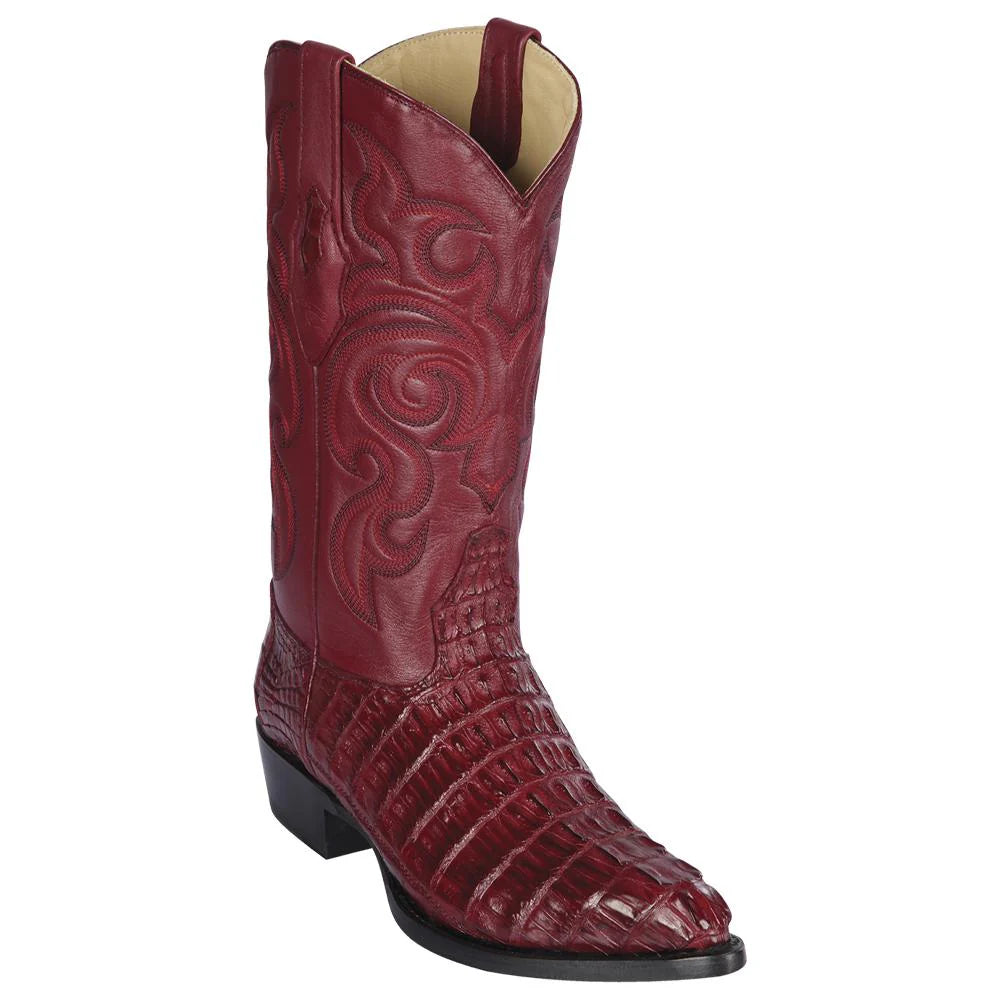 Los Altos 990106 Men's Burgundy Genuine Caiman Tail J Toe Cowboy Boots