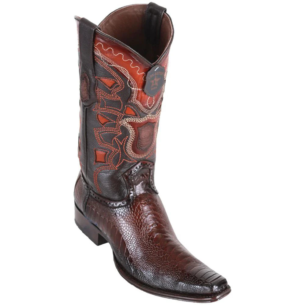 Los Altos 760516 Men's Faded Brown Genuine Ostrich Leg European Square Toe Cowboy Boots