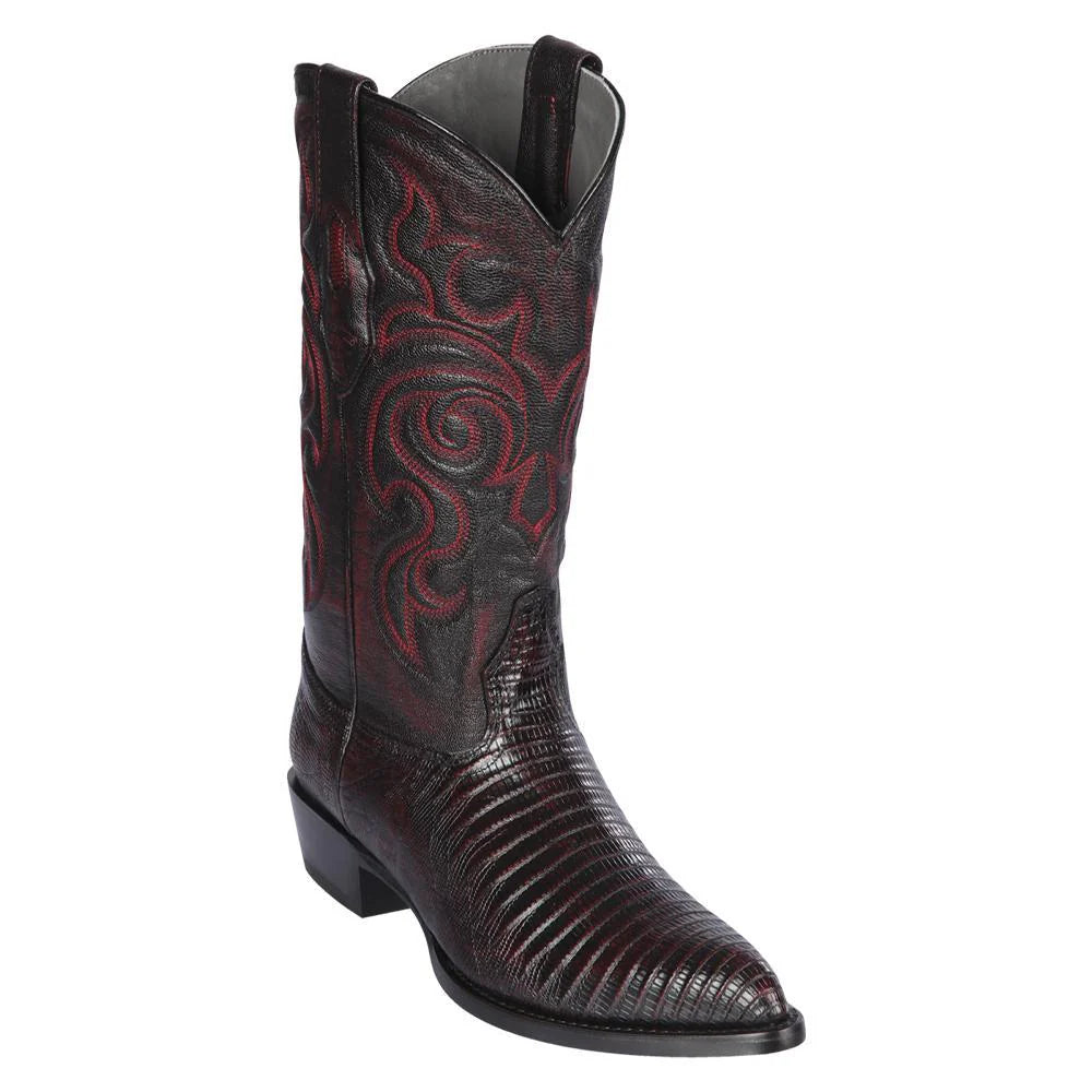 Los Altos 990718 Men's Black Cherry Genuine Teju J Toe Cowboy Boots