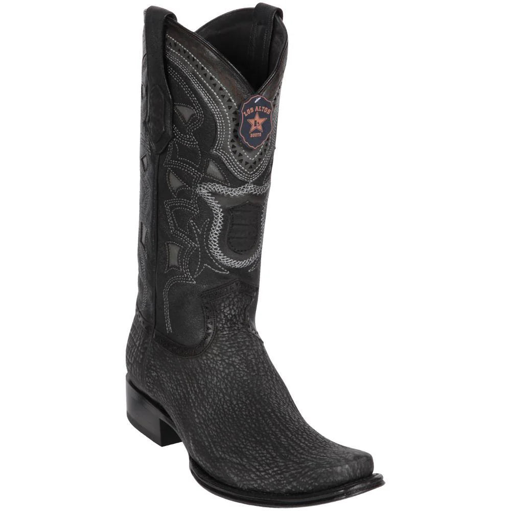 Los Altos 760905 Men's Black Genuine Shark European Square Toe Cowboy Boots