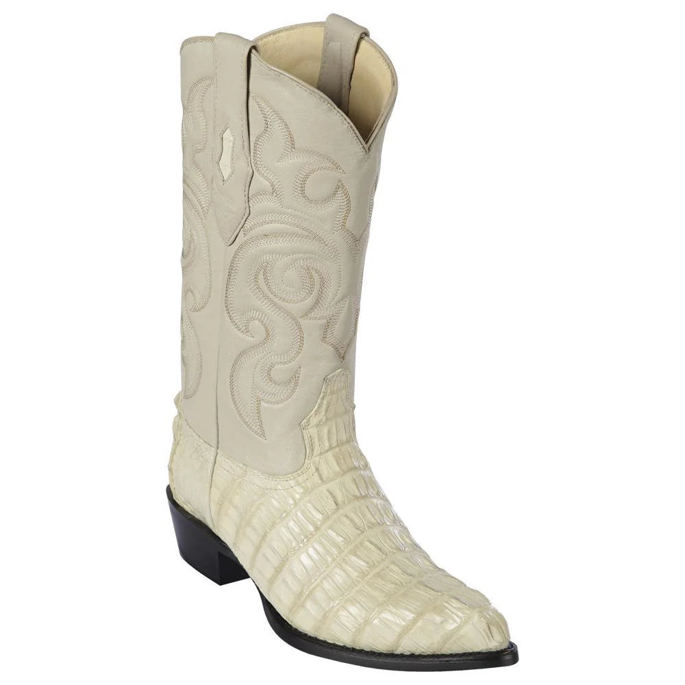 Los Altos 990104 Men's Winter White Genuine Caiman Tail J Toe Cowboy Boots