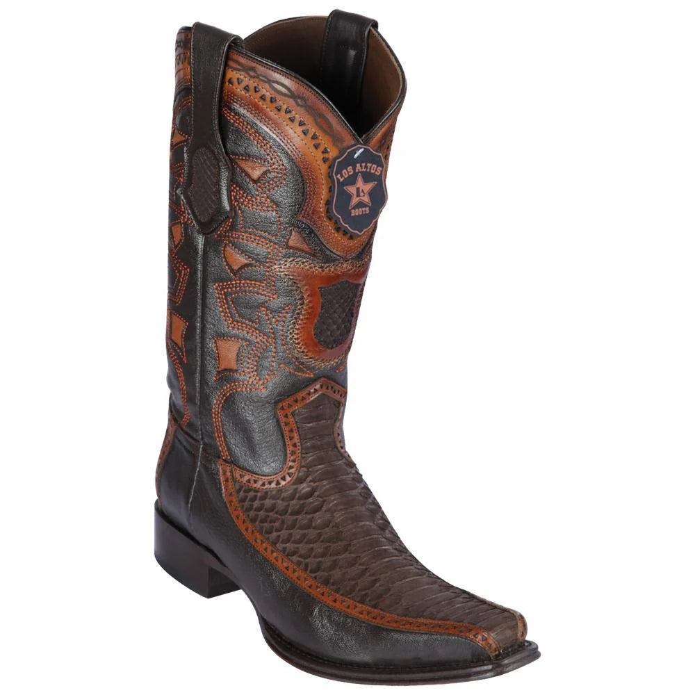 Los Altos 76FN5707 Men's Brown Genuine Python & Deer European Square Toe Cowboy Boots