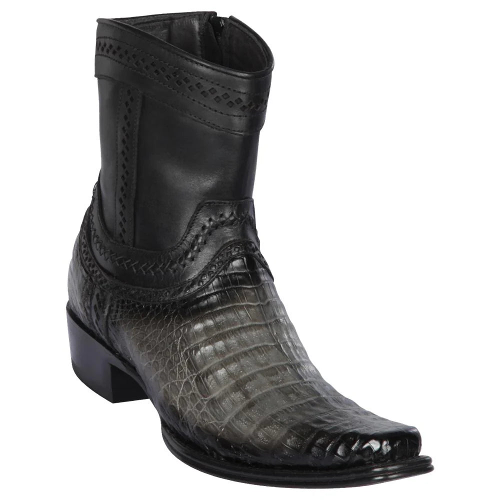 Los Altos 76B8238 Men's Faded Gray Genuine Caiman Belly European Square Toe Cowboy Boots