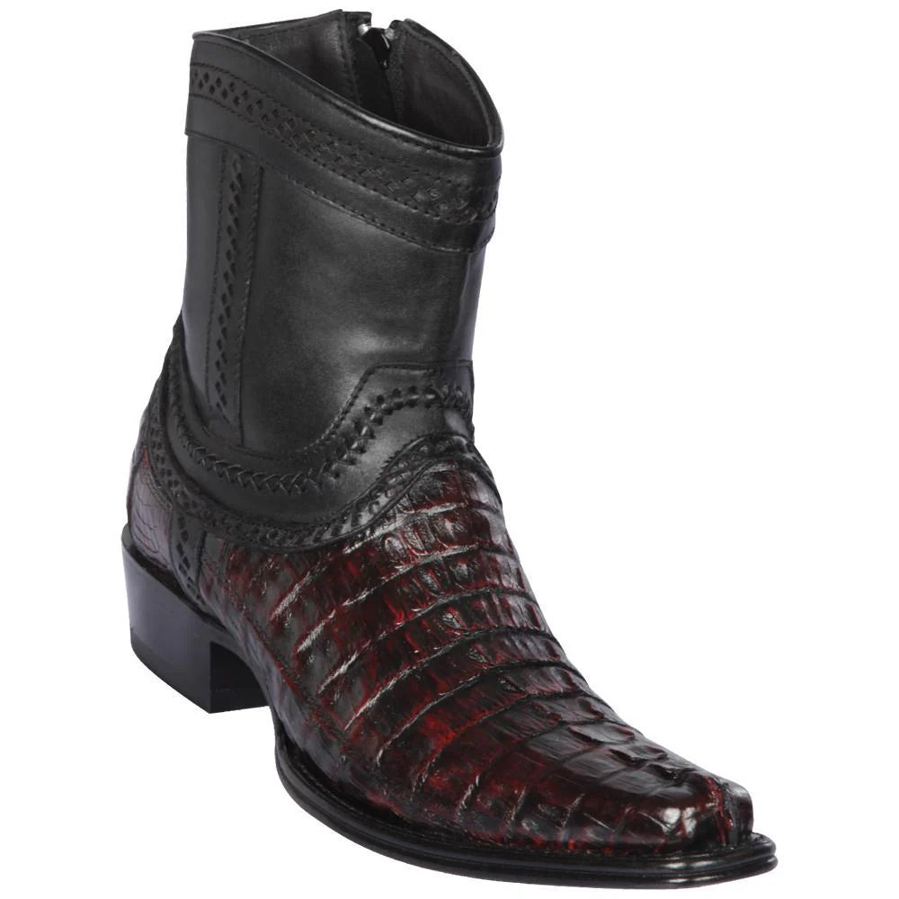 Los Altos 76B0118 Men's Black Cherry Genuine Caiman Tail European Square Toe Cowboy Boots