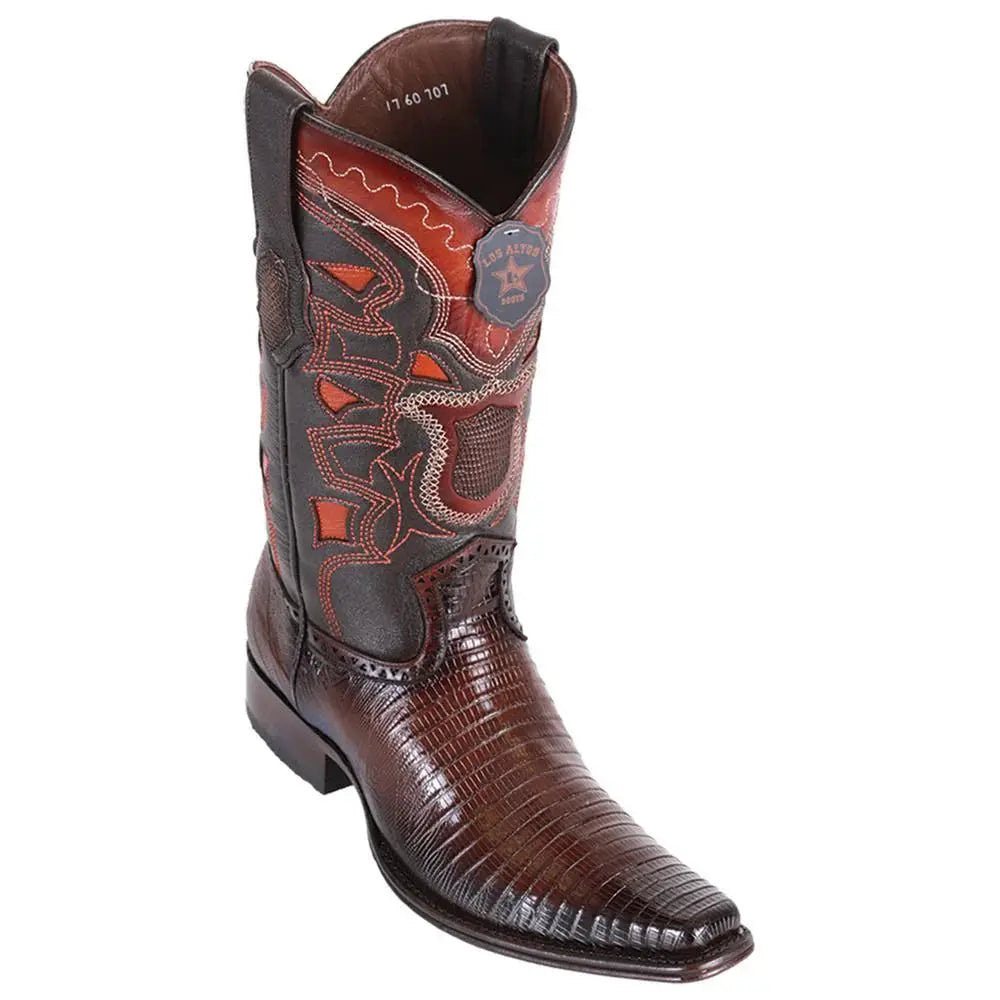Los Altos 760716 Men's Faded Brown Genuine Teju European Square Toe Cowboy Boots