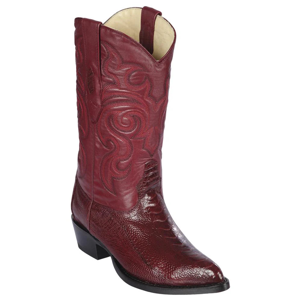 Los Altos 990506 Men's Burgundy Genuine Ostrich Leg J Toe Cowboy Boots