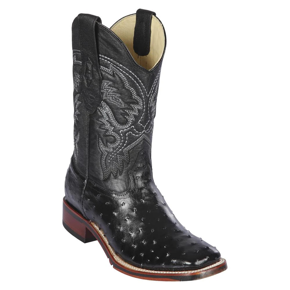 Los Altos 8260305 Men's Black Genuine Ostrich Wide Square Toe Cowboy Boots