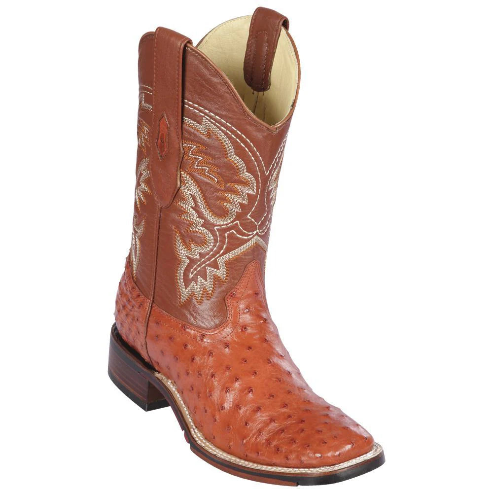 Los Altos 8260303 Men's Cognac Genuine Ostrich Wide Square Toe Cowboy Boots