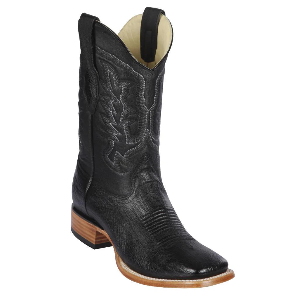 Los Altos 8279705N Men's Black Genuine Smooth Ostrich Wide Square Toe Cowboy Boots