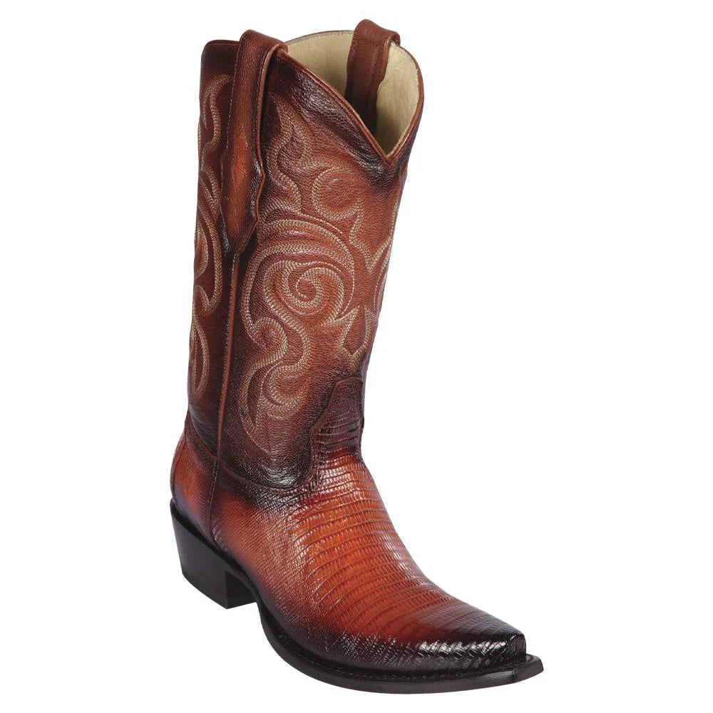 Los Altos 940757 Men's Faded Cognac Genuine Teju Snip Toe Cowboy Boots