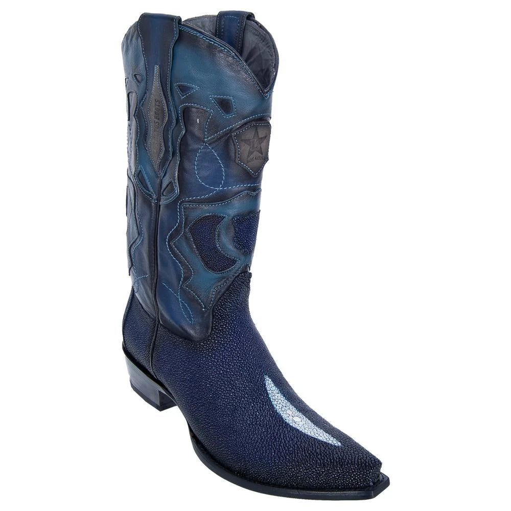 Los Altos 94R1210 Men's Faded Navy Blue Genuine Single Stone Snip Toe Cowboy Boots