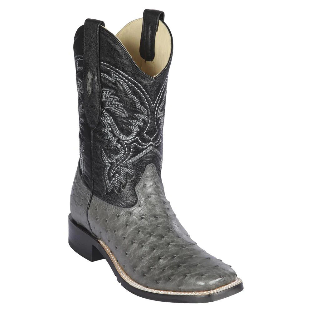 Los Altos 8260309 Men's Grey Genuine Ostrich Wide Square Toe Cowboy Boots