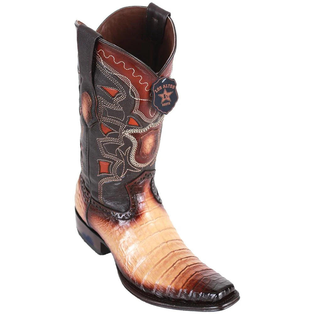 Los Altos 768215 Men's Faded Oryx  Genuine Caiman Belly European Square Toe Cowboy Boots