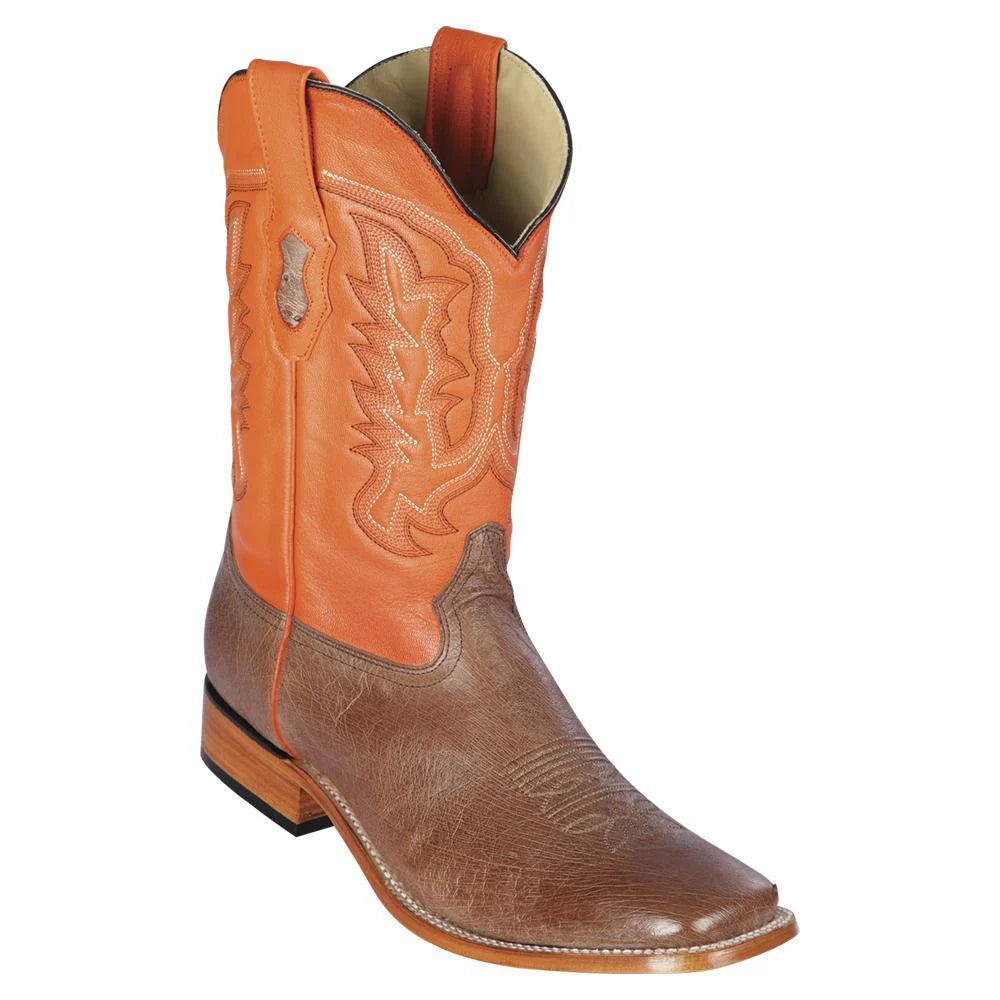 Los Altos 8279772 Men's Mocha Genuine Smooth Ostrich Wide Square Toe Cowboy Boots