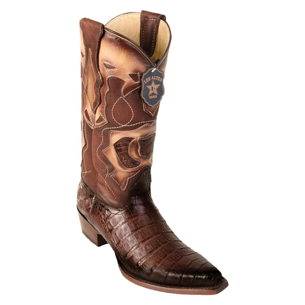 Los Altos 94R8216 Men's Faded Brown Genuine Caiman Belly Snip Toe Cowboy Boots