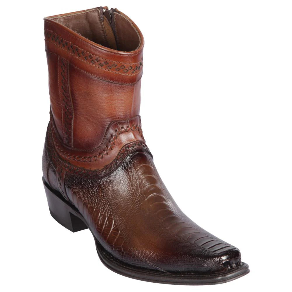 Los Altos 76B0516 Men's Faded Brown Genuine Ostrich Leg European Square Toe Cowboy Boots