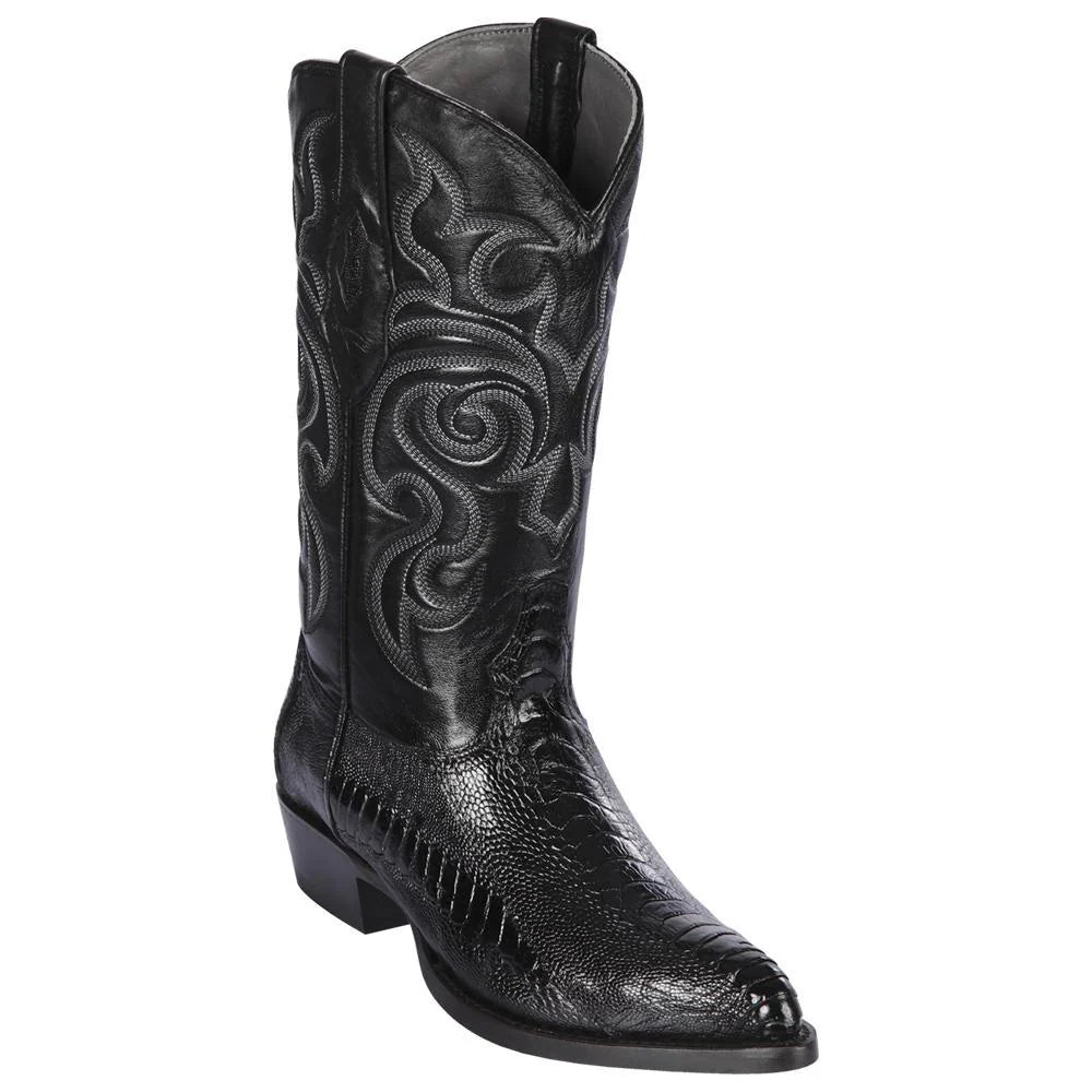 Los Altos 990505 Men's Black Genuine Ostrich Leg J Toe Cowboy Boots