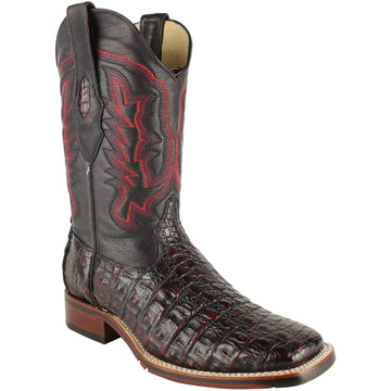 Los Altos 826A1818 Men's Black Cherry Genuine Caiman Flank Wide Square Toe Cowboy Boots