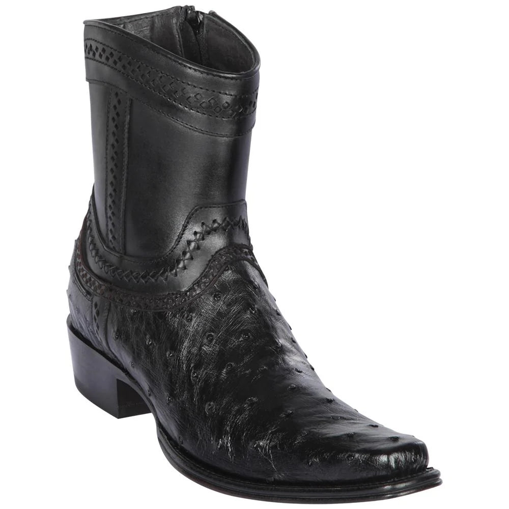 Los Altos 76B0305 Men's Black Genuine Ostrich European Square Toe Cowboy Boots