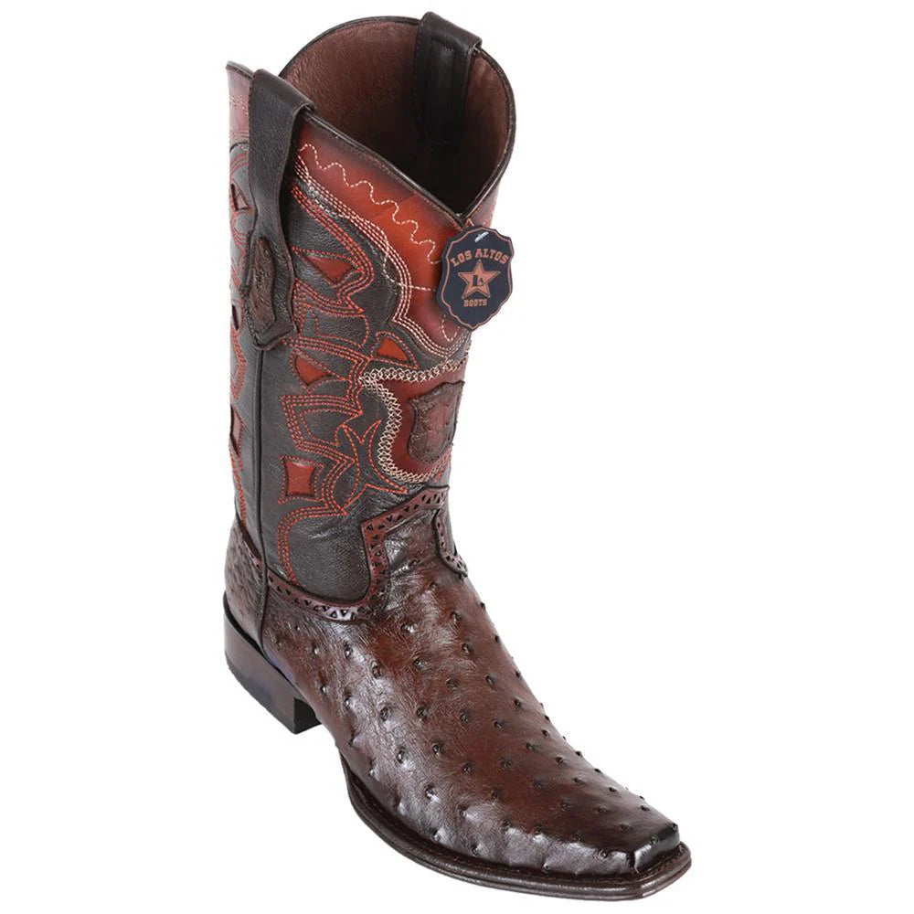 Los Altos 760316 Men's Faded Brown Genuine Ostrich European Square Toe Cowboy Boots