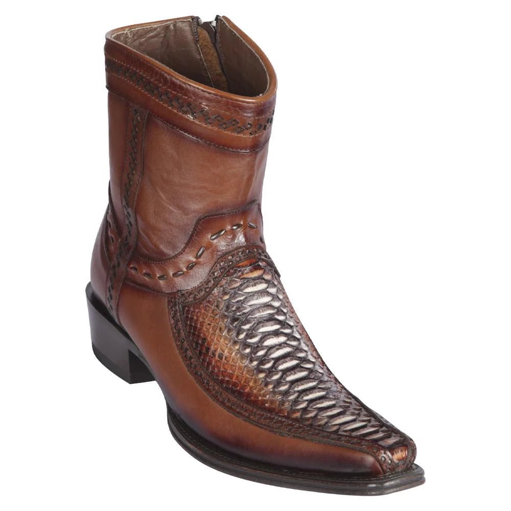 Los Altos 76BF5788 Men's Rustic Cognac Genuine Python & Deer European Square Toe Cowboy Boots