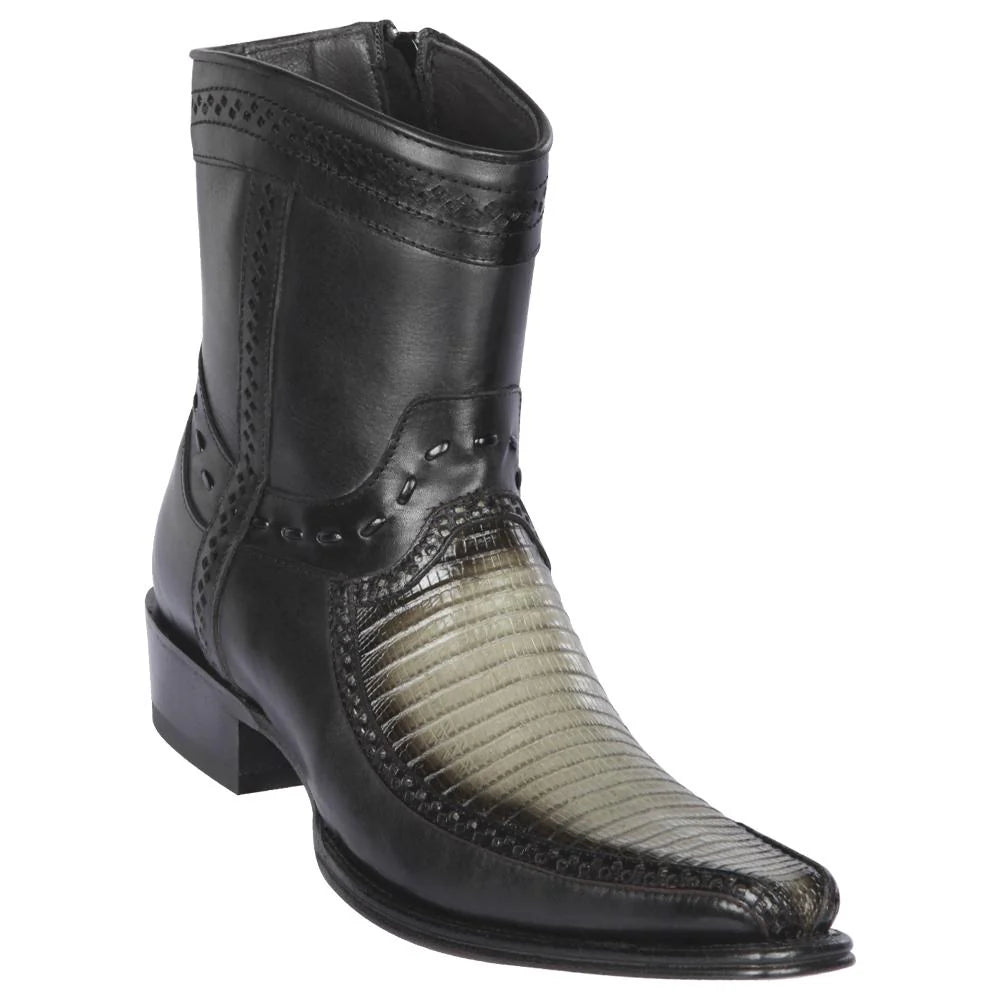 Los Altos 76BF0738 Men's Faded Gray Genuine Teju & Dear European Square Toe Cowboy Boots