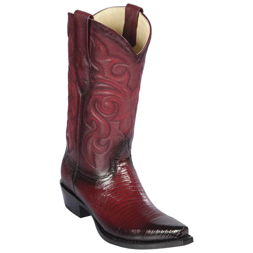 Los Altos 940743 Men's Faded Burgundy Genuine Teju Snip Toe Cowboy Boots