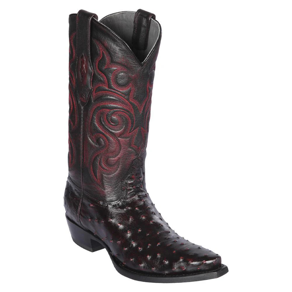 Los Altos 940318 Men's Black Cherry Genuine Ostrich Snip Toe Cowboy Boots