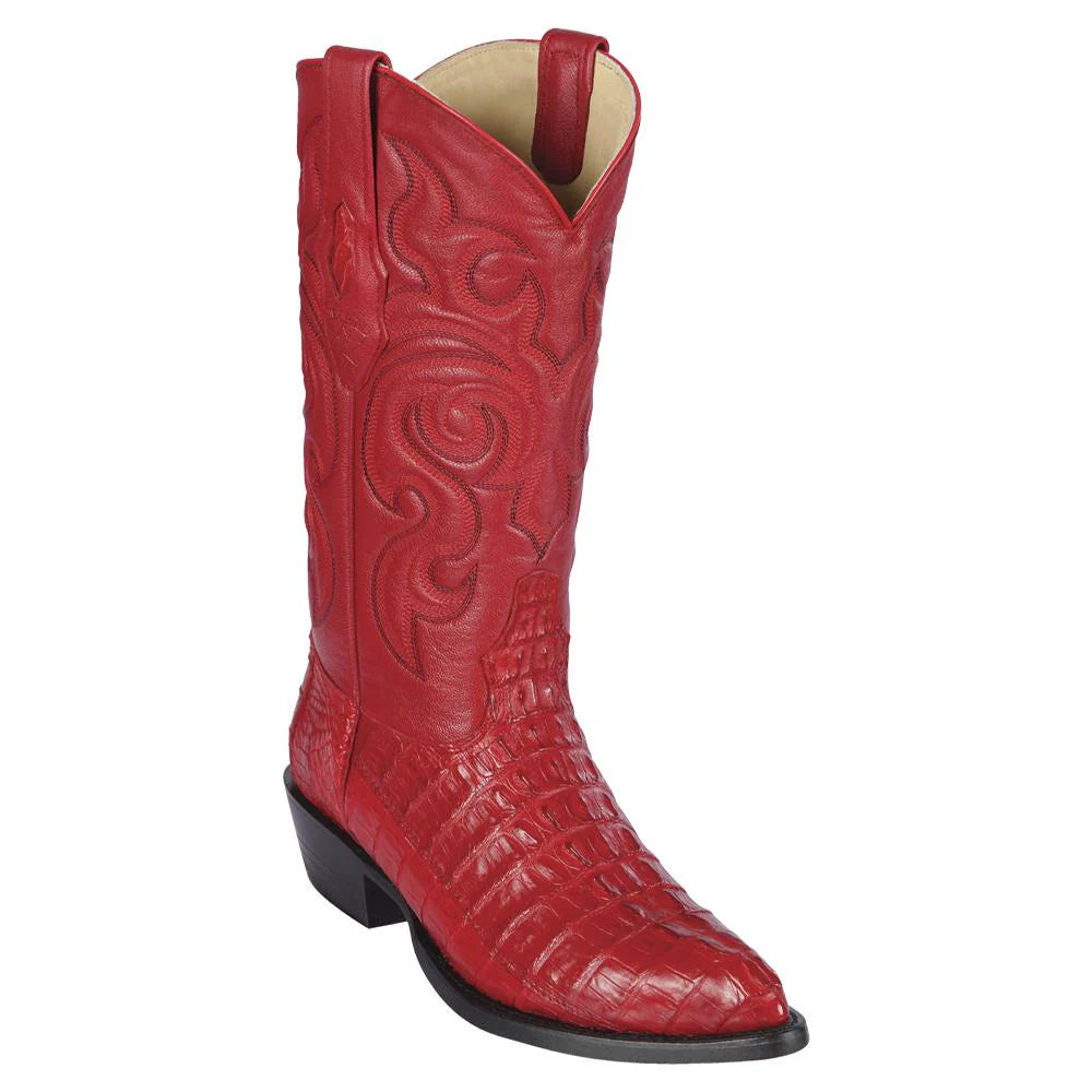 Los Altos 990112 Men's Red Genuine Caiman Tail J Toe Cowboy Boots