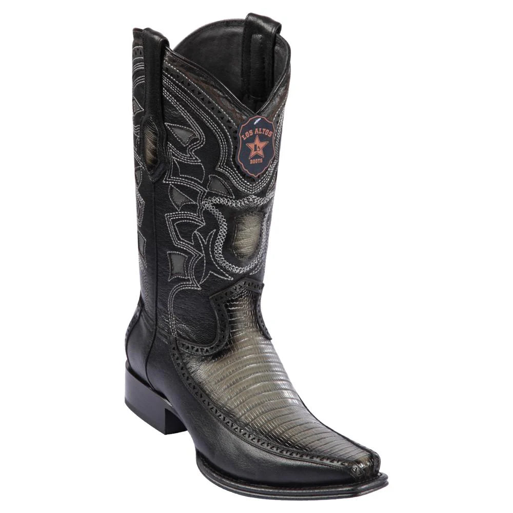 Los Altos 76F0738 Men's Faded Gray Genuine Teju & Deer European Square Toe Cowboy Boots