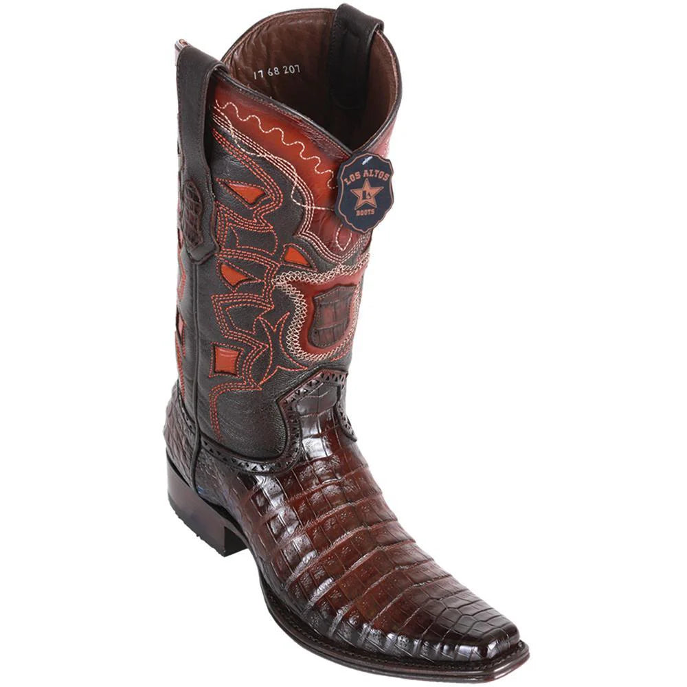 Los Altos 768216 Men's Faded Brown Genuine Caiman Belly European Square Toe Cowboy Boots