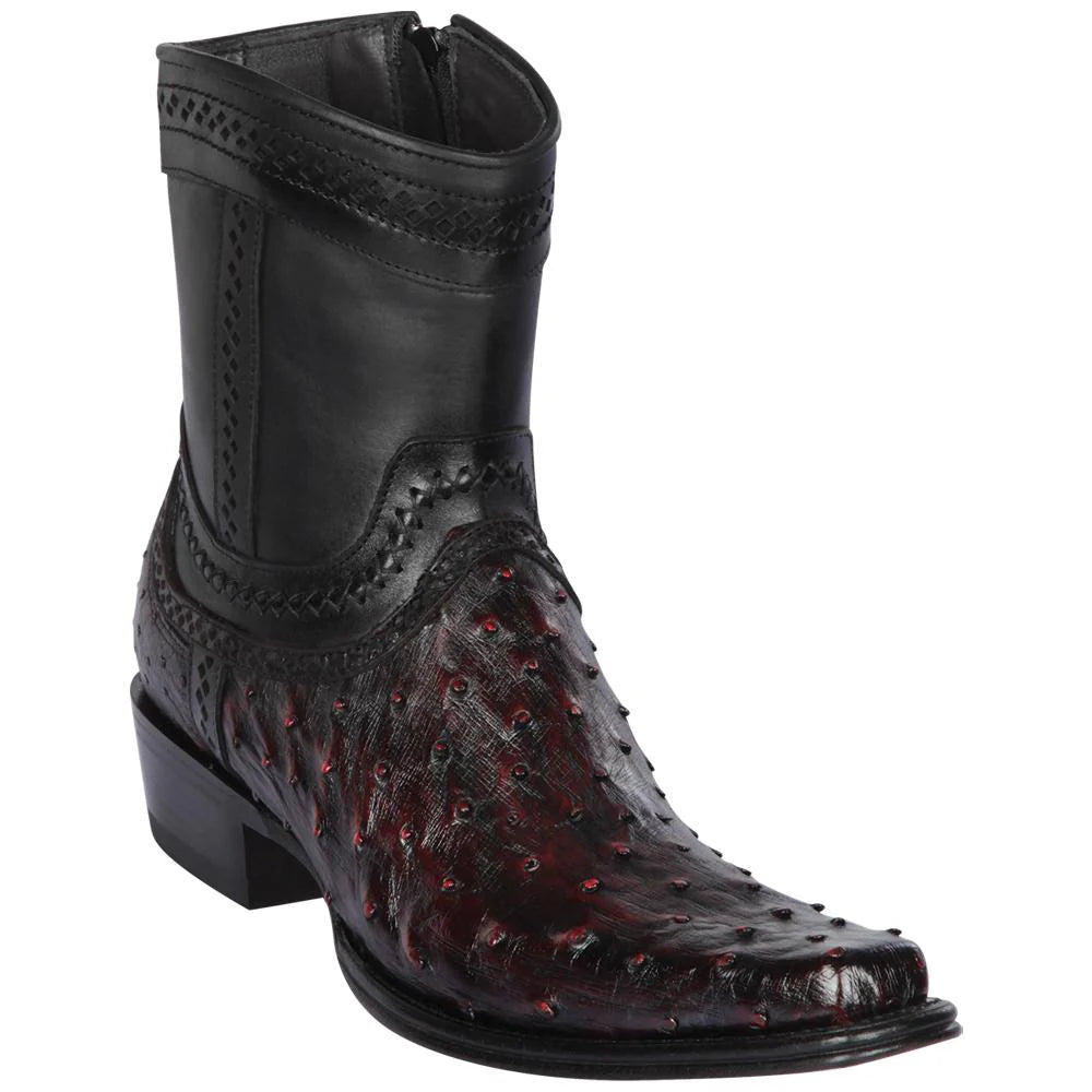 Los Altos 76B0318 Men's Black Cherry Genuine Ostrich European Square Toe Cowboy Boots