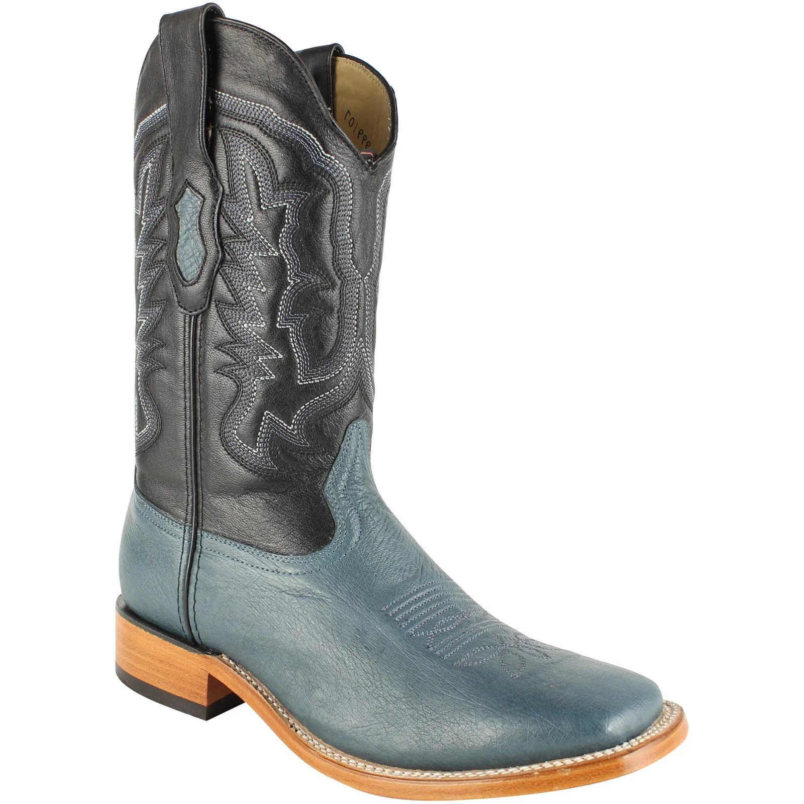 Los Altos 8279714 Men's Blue Juean Genuine Smooth Ostrich Wide Square Toe Cowboy Boots