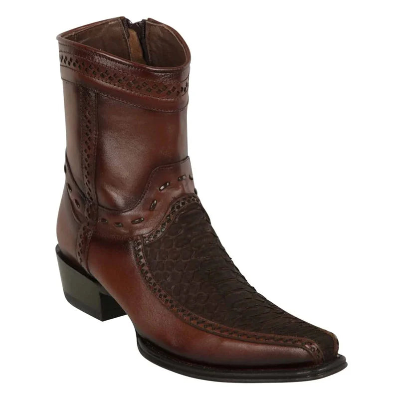 Los Altos 76BFN5707 Men's Brown Genuine Python & Deer Suede Finish European Square Toe Cowboy Boots