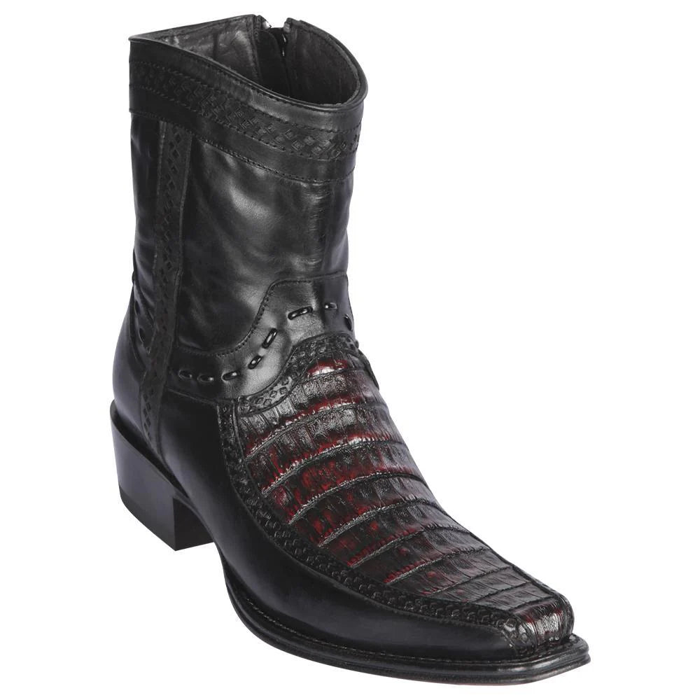 Los Altos 76BF8218 Men's Black Cherry Genuine Caiman Belly&Deer European Square Toe Cowboy Boots