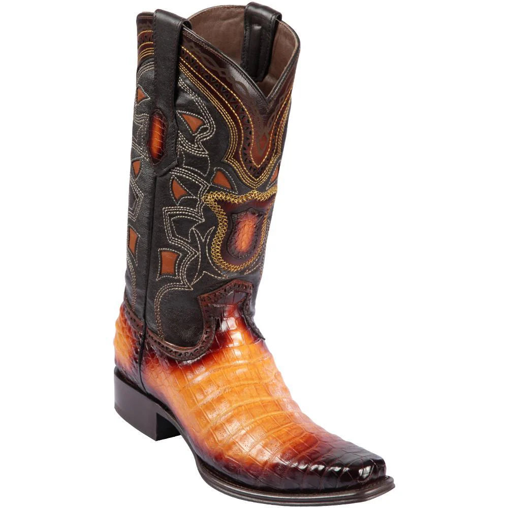 Los Altos 768201 Men's Faded Buttercup Genuine Caiman Belly European Square Toe Cowboy Boots