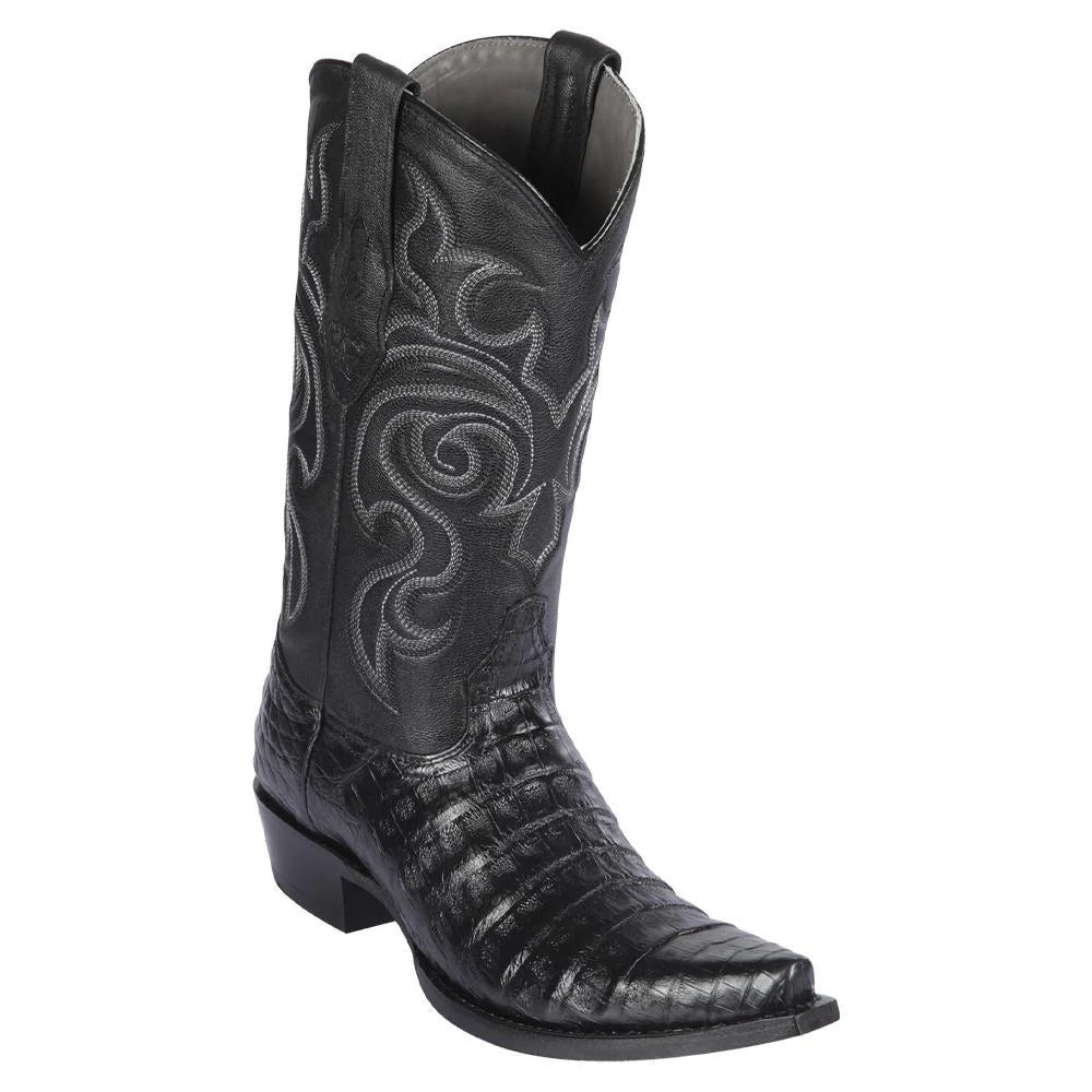 Los Altos 948205 Men's Black Genuine Caiman Belly Snip Toe Cowboy Boots