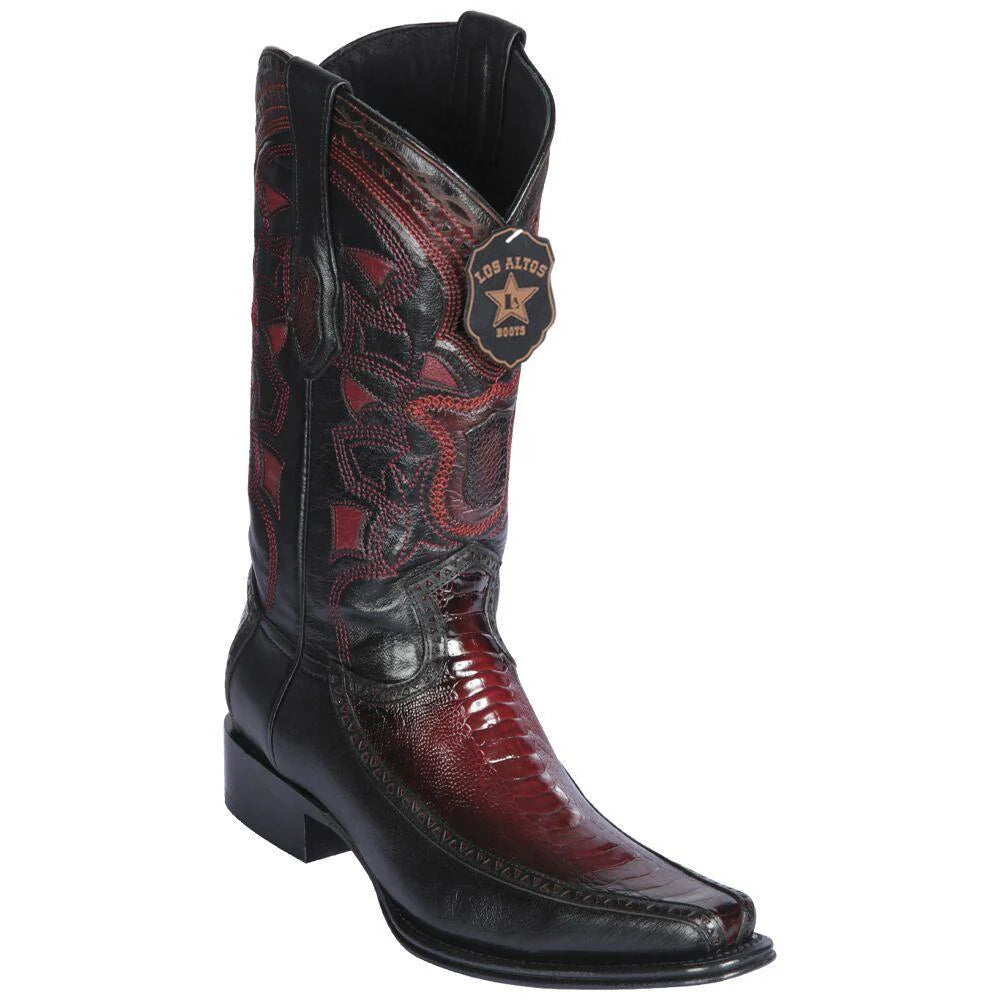 Los Altos 76F0543 Men's Faded Burgundy Genuine Ostrich Leg & Deer European Square Toe Cowboy Boots